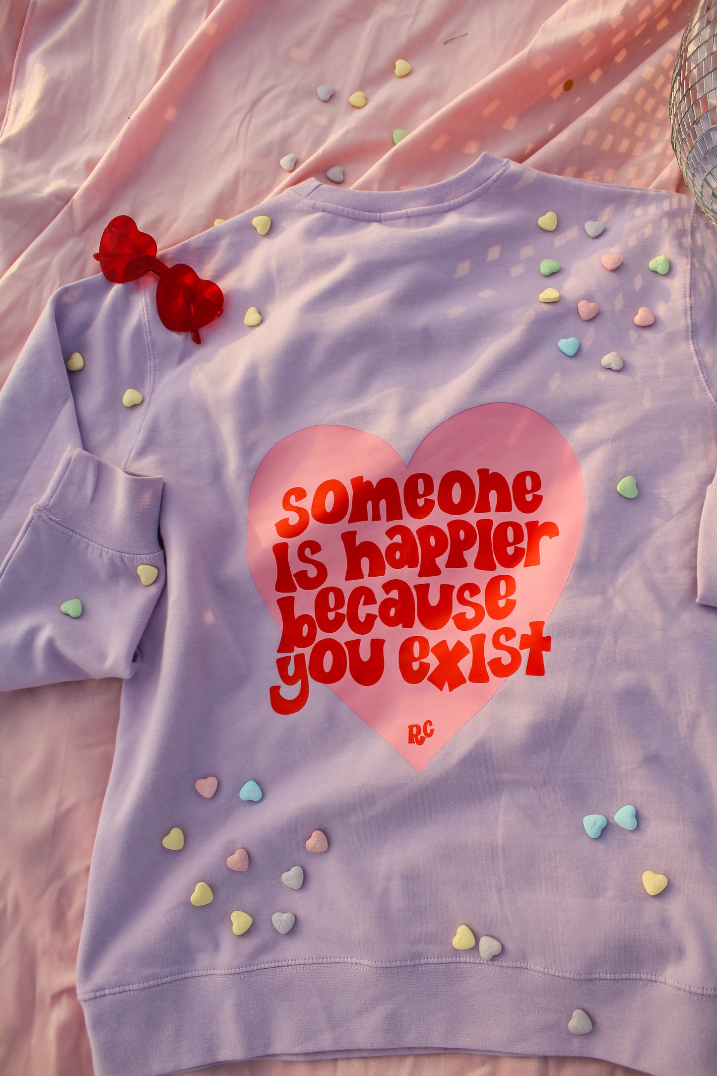 Someone is Happier Because You Exist Crewneck Lilac