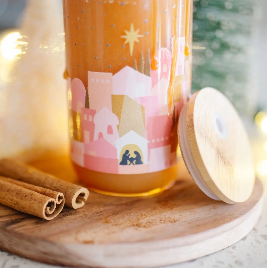 Pink Nativity Glass Can 16oz