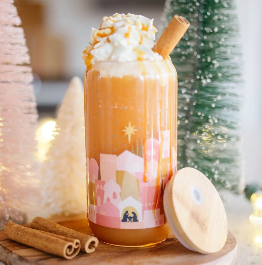 Pink Nativity Glass Can 16oz