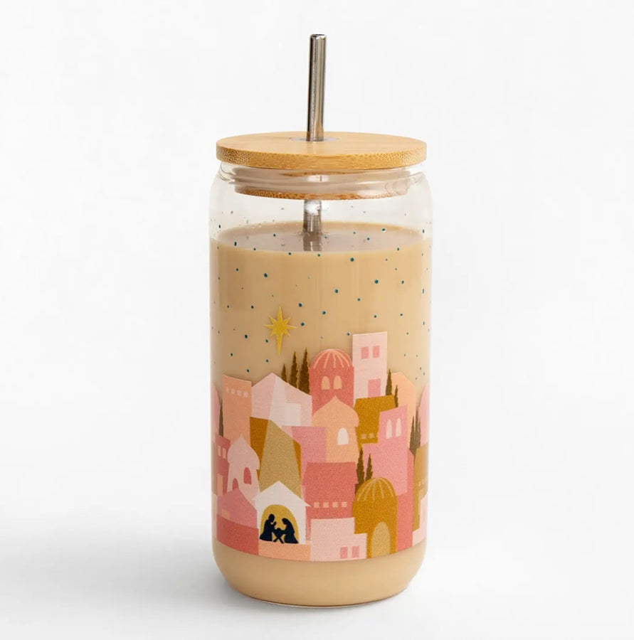 Pink Nativity Glass Can 16oz