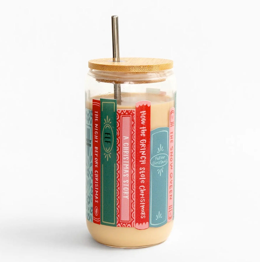 Holiday Books Glass Can 16oz