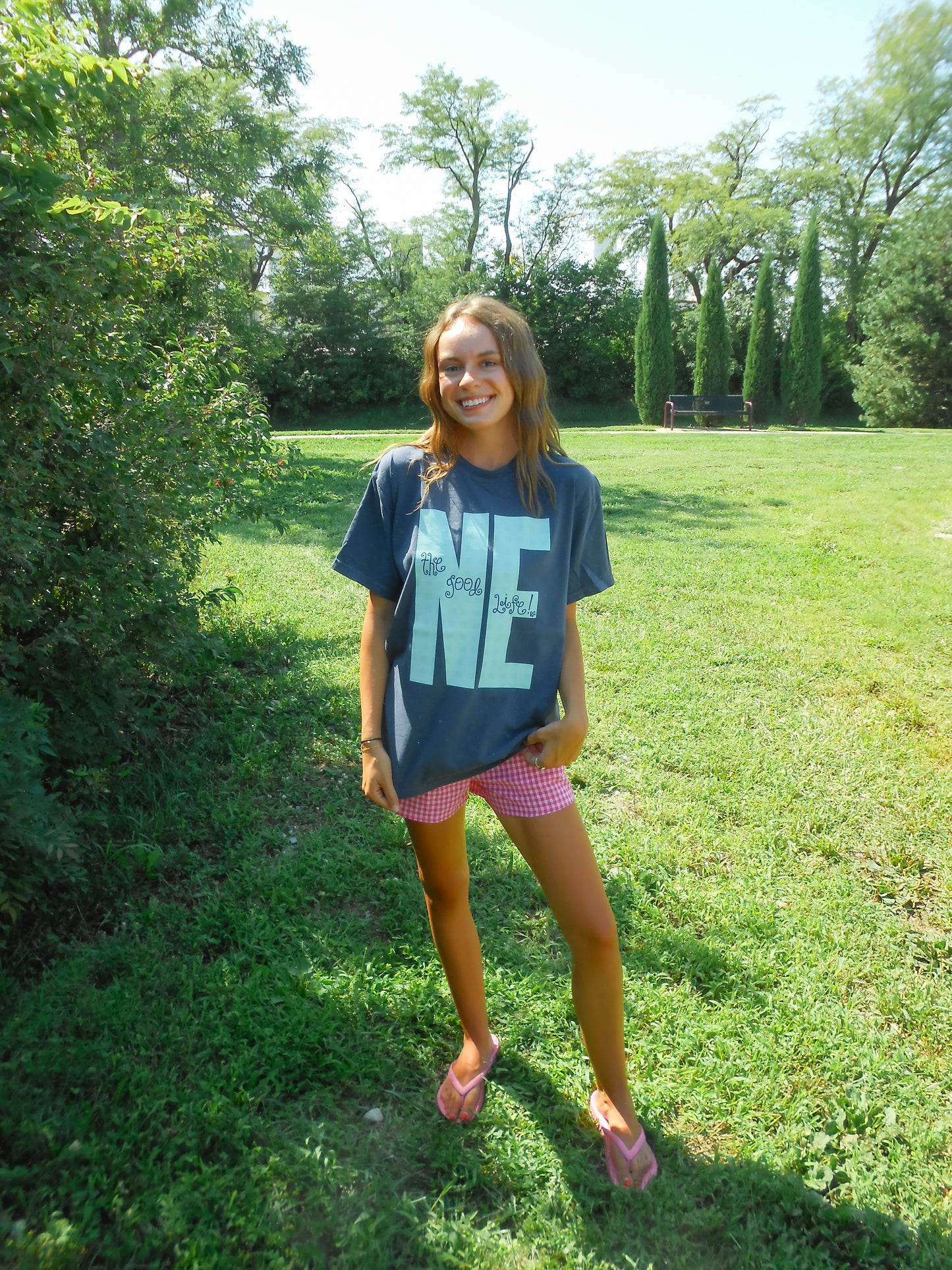 Nebraska Gingham Navy Tee