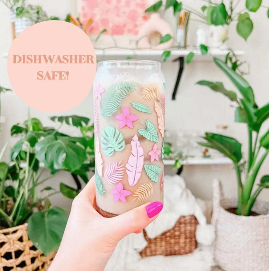 20oz Tropical Plants Glass Can