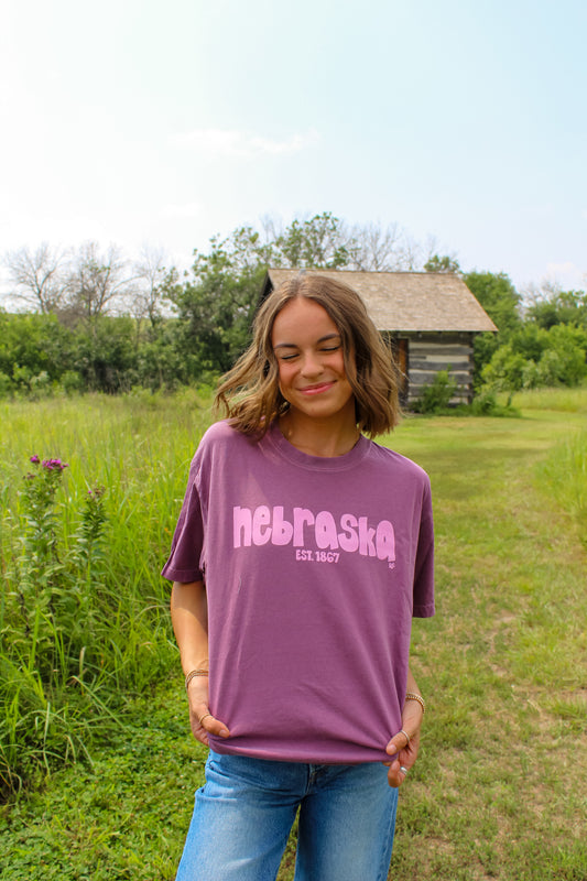 Nebraska Block Tee Berry