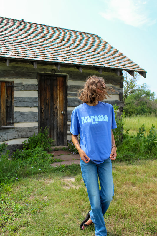 Nebraska Block Tee Blue