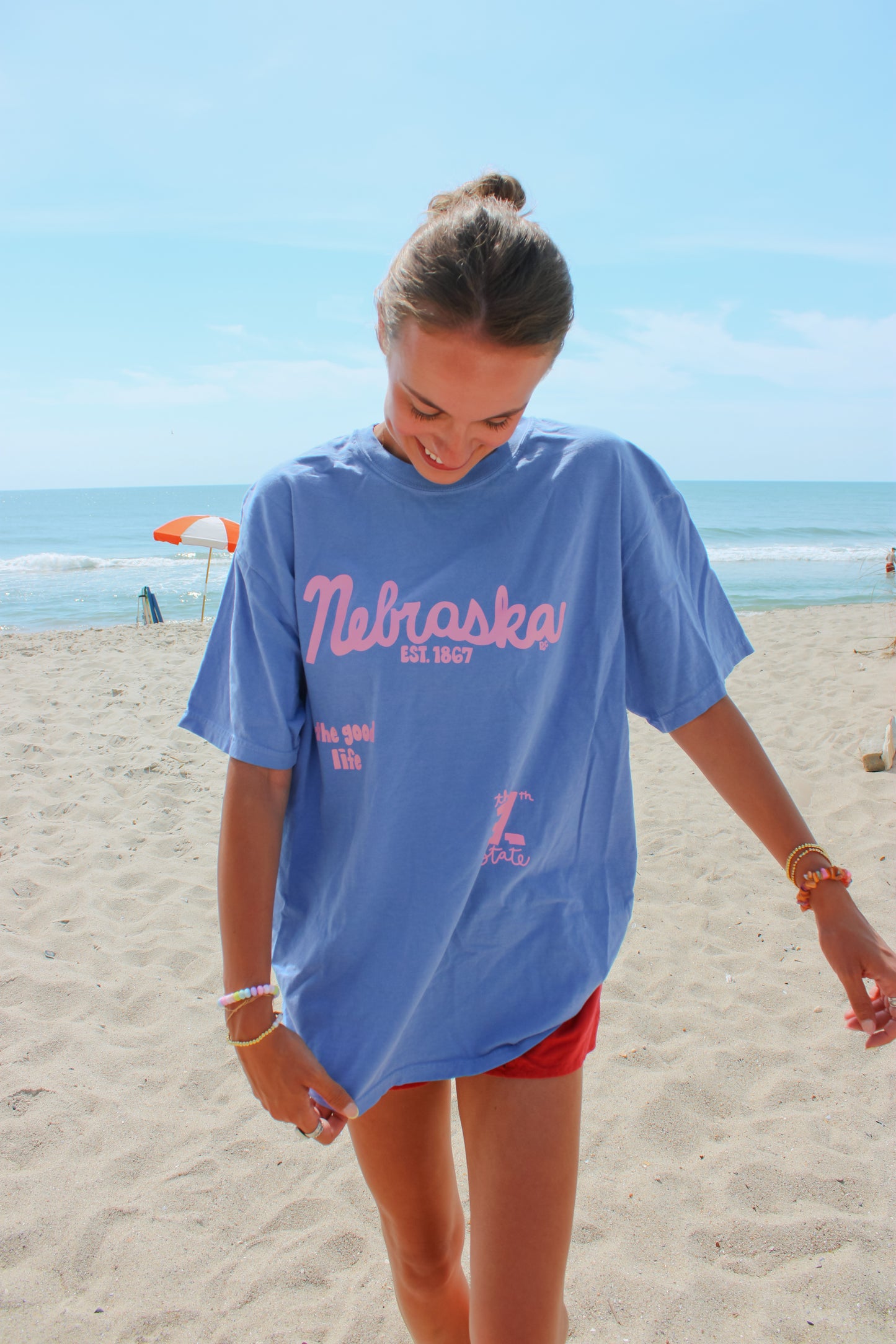 Nebraska 37 Flo Blue Tee