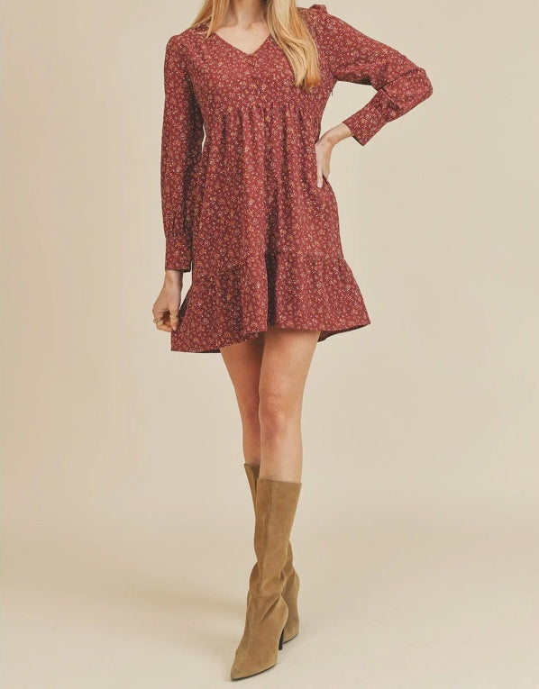 Dainty Floral Red Dress
