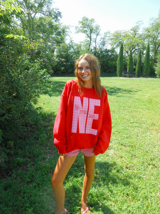 Nebraska Gingham Red Crew