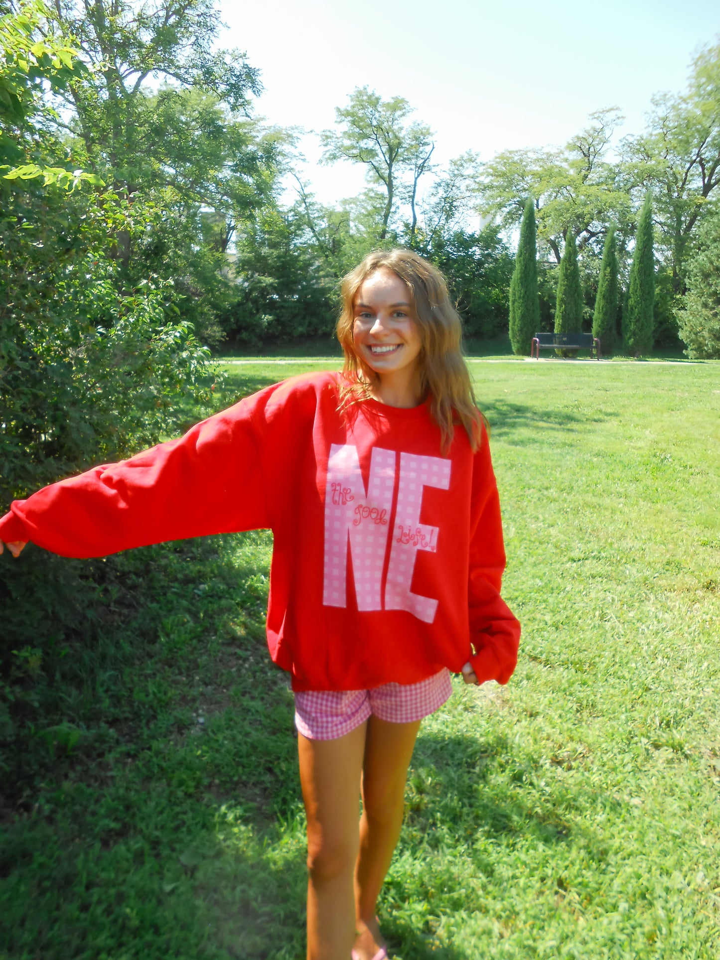 Nebraska Gingham Red Crew