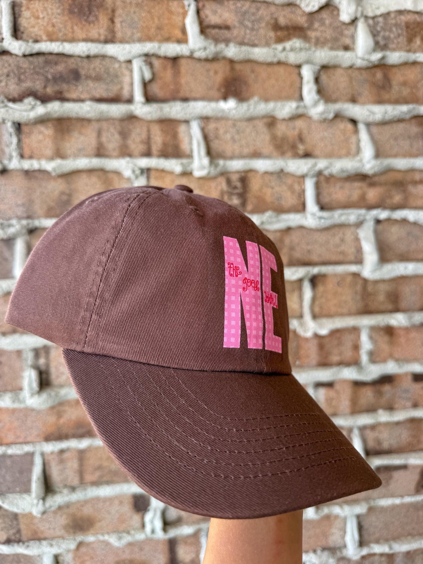 Brown Pink NE Gingham Hat