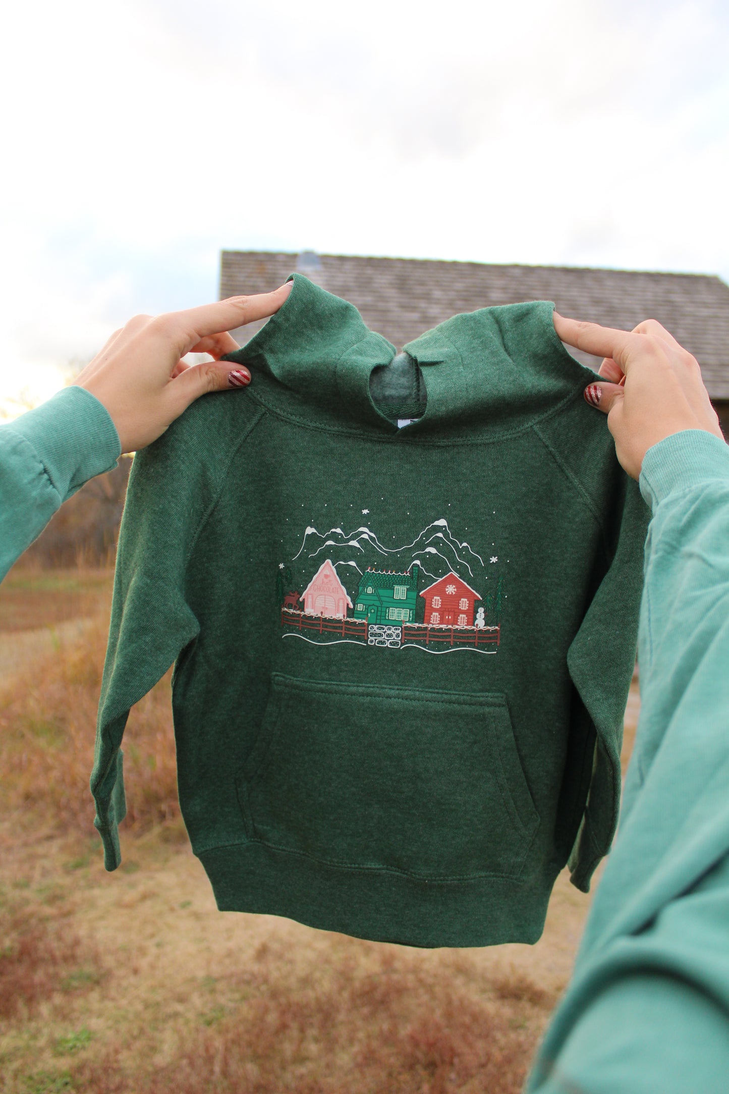 Kids Snowy Mountain Village Hoodie