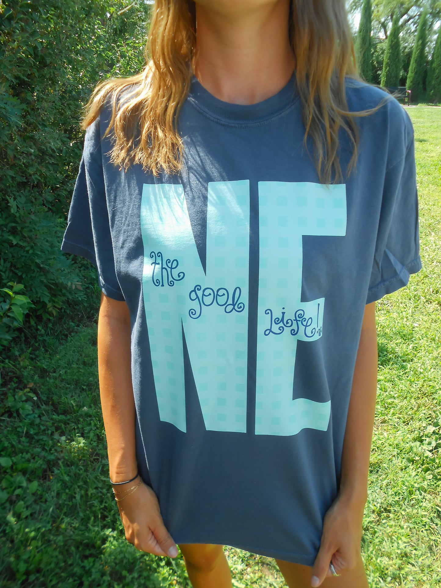 Nebraska Gingham Navy Tee
