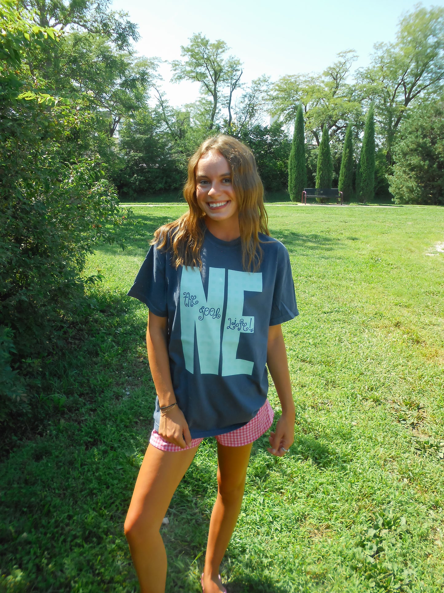 Nebraska Gingham Navy Tee