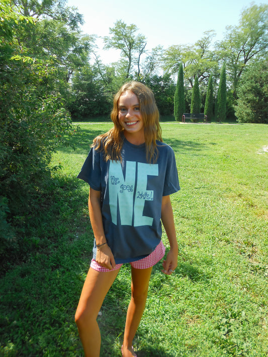 Nebraska Gingham Navy Tee