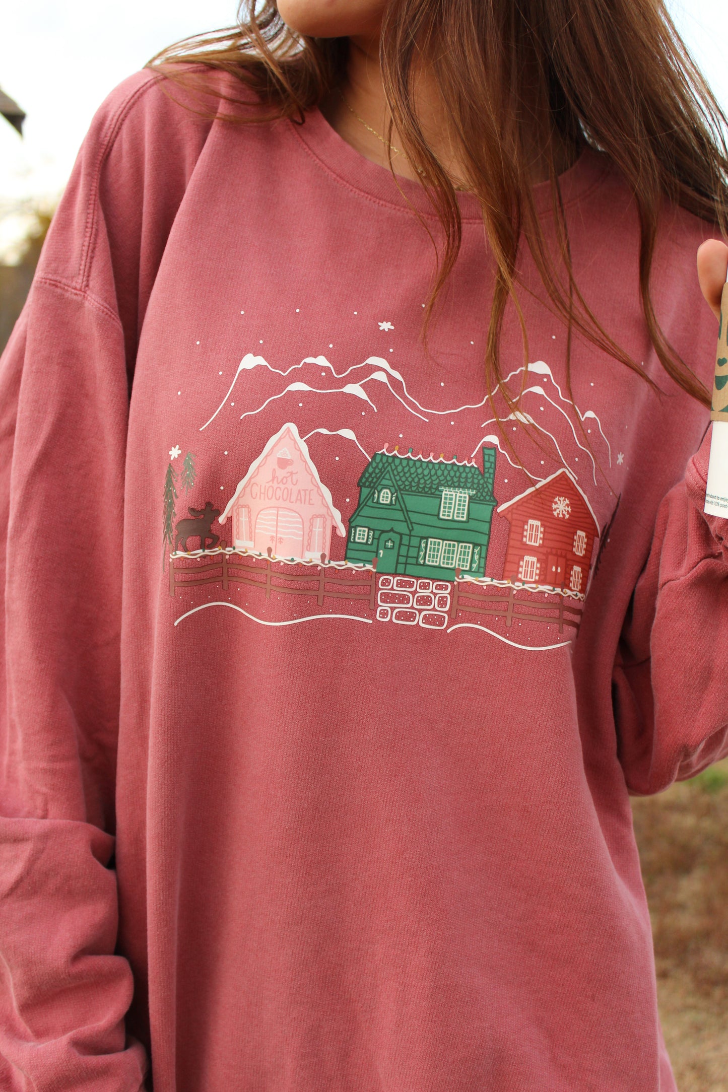 Snowy Mountain Village Crew Red