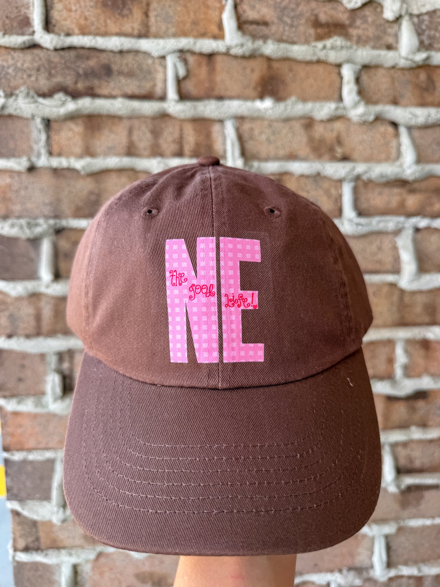 Brown Pink NE Gingham Hat