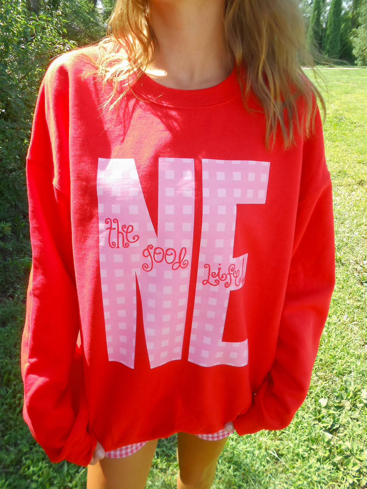 Nebraska Gingham Red Crew