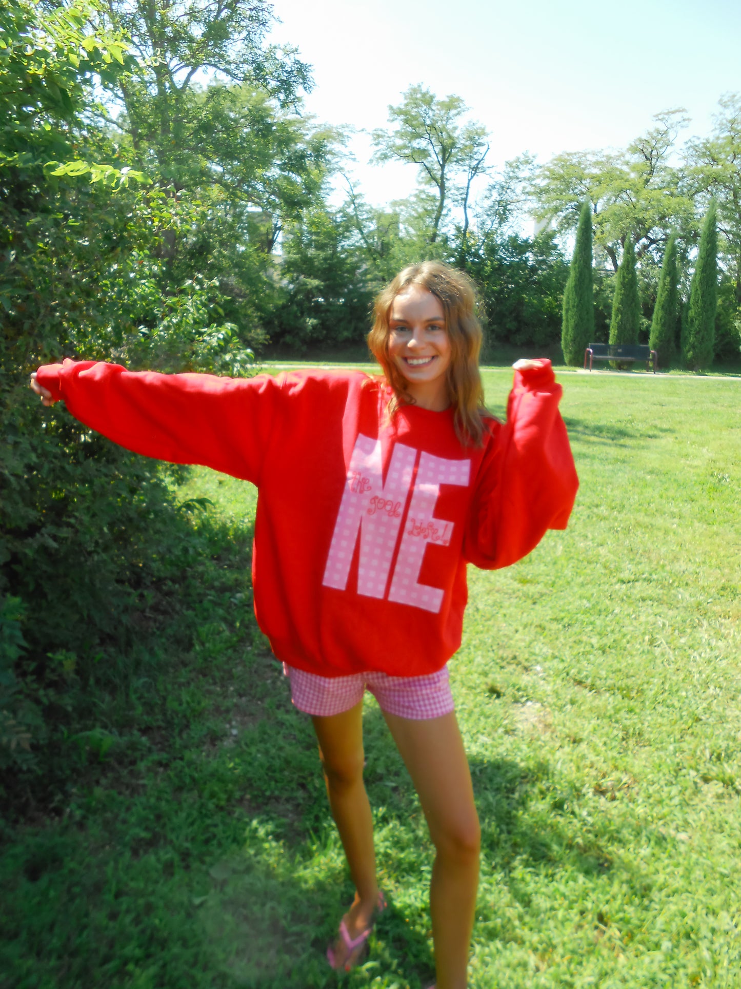 Nebraska Gingham Red Crew
