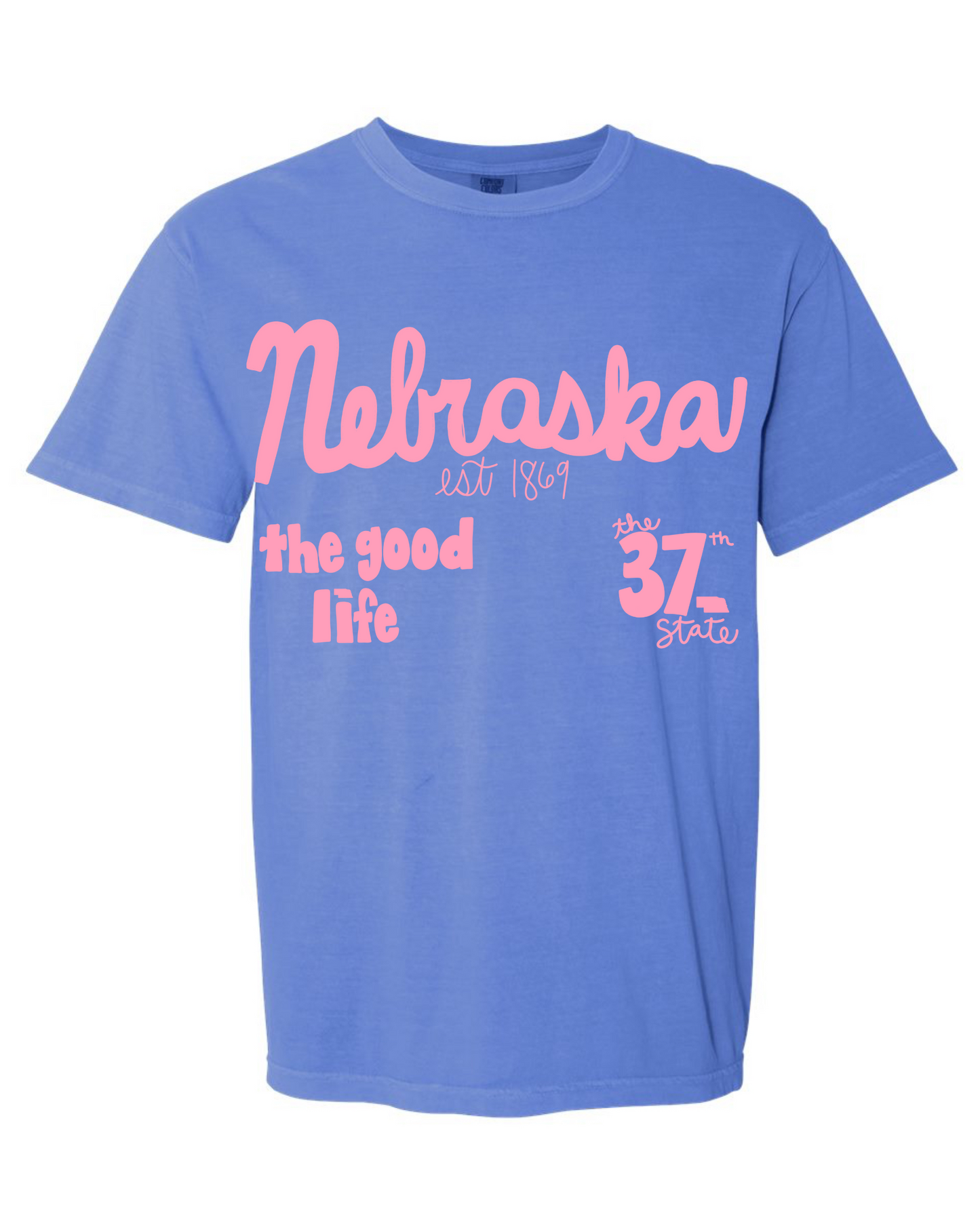 Nebraska 37 Flo Blue Tee