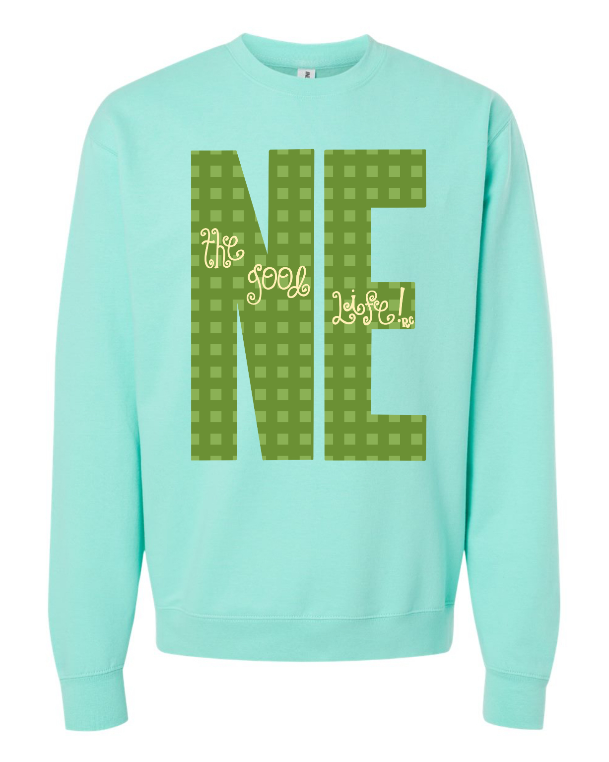 Nebraska Gingham Mint Crew