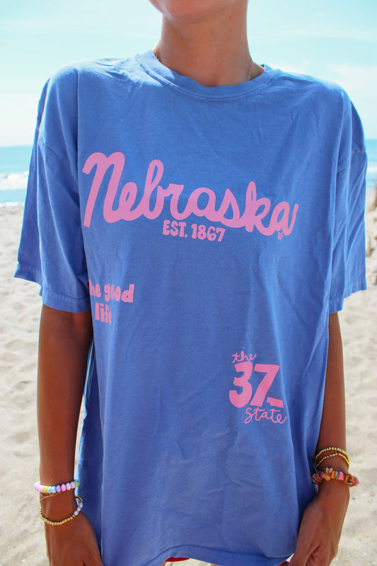 Nebraska 37 Flo Blue Tee
