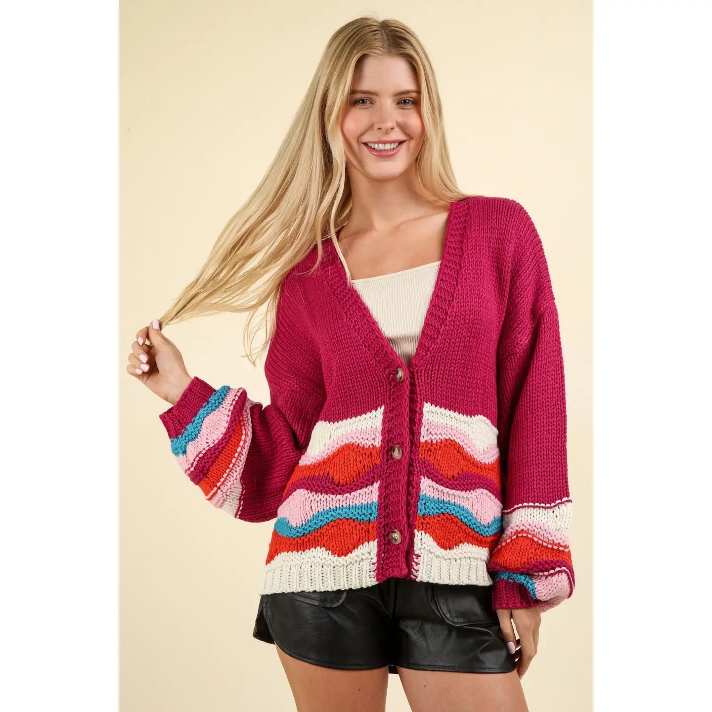 Pink Wave Knit Sweater