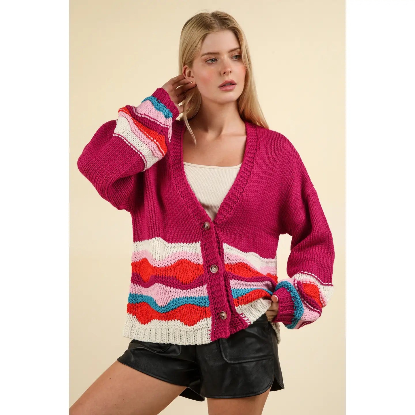 Pink Wave Knit Sweater