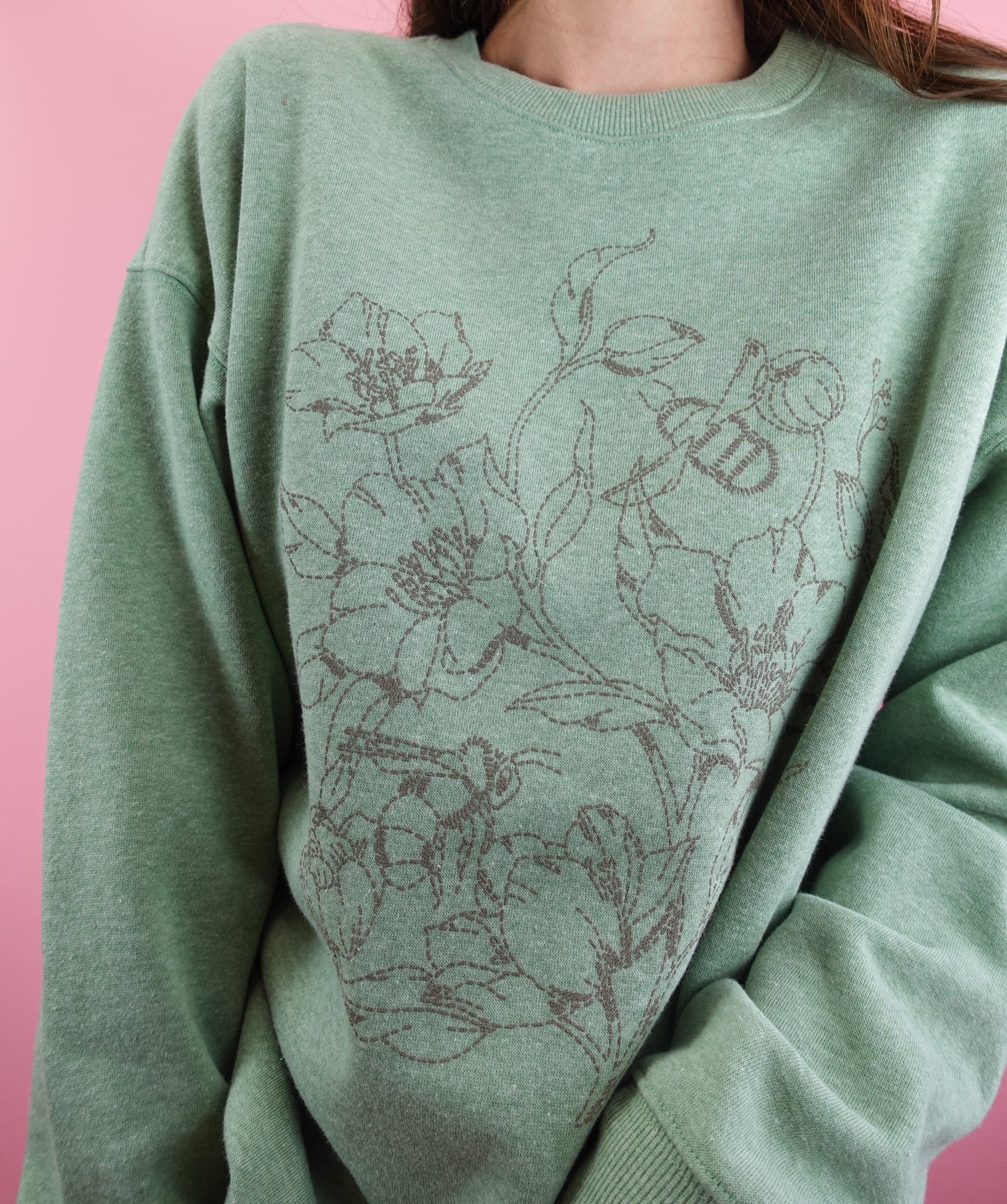 Cozy Floral Embroidered  Crew